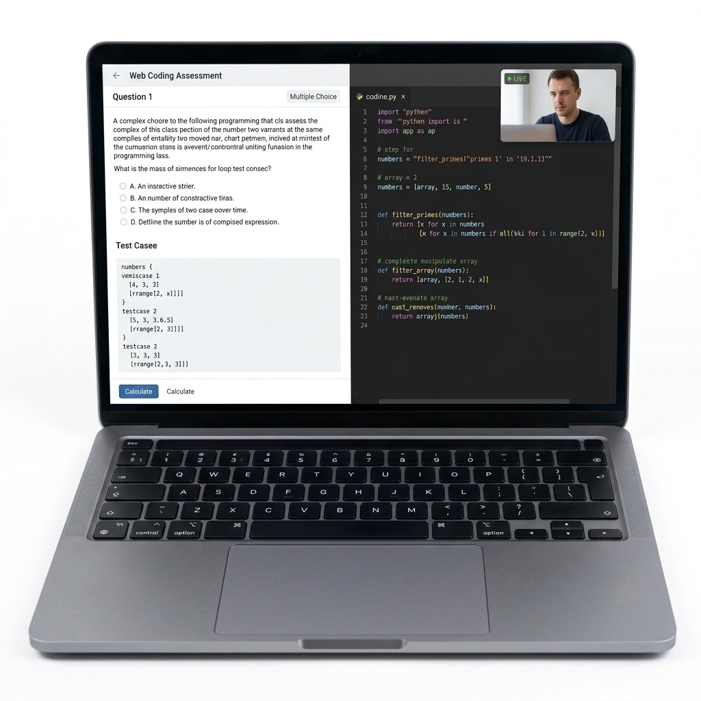 Laptop displaying Web Coding Assessment editor